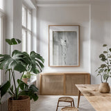 Glass Plate VI by Deborah Revell. shown as a print in a natural wood frame in a dining room. Available as a archival giclee rolled canvas, fine art paper, or poster print. SKU 94351h.