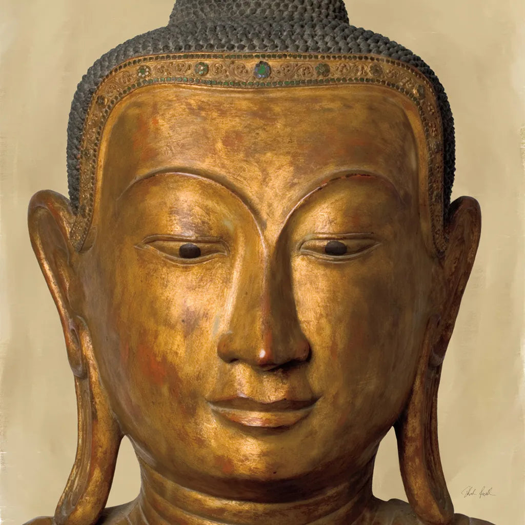 Golden Buddha by Deborah Revell. SKU 93998a. Archival Giclee Fine art print for wall decor.