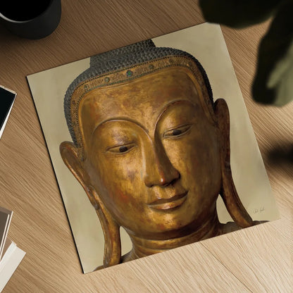 Golden Buddha by Deborah Revell. Shown as a detailed flat fine art print, highlighting archival giclee quality. Available as an archival giclee rolled canvas, fine art paper, or poster print. SKU 93998a.