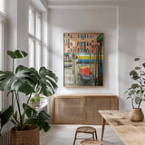 Gondola by Deborah Revell. shown as a print in a natural wood frame in a dining room. Available as a archival giclee rolled canvas, fine art paper, or poster print. SKU 95013h.
