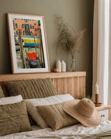 Gondola by Deborah Revell. shown as a paper print in a natural frame. Available as a archival giclee rolled canvas, fine art paper, or poster print. SKU 95013h.