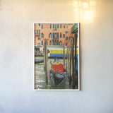 Gondola by Deborah Revell. shown as a paper print in a white frame. Available as a archival giclee rolled canvas, fine art paper, or poster print. SKU 95013h.