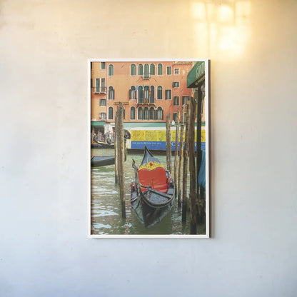 Gondola by Deborah Revell. shown as a paper print in a white frame. Available as a archival giclee rolled canvas, fine art paper, or poster print. SKU 95013h.