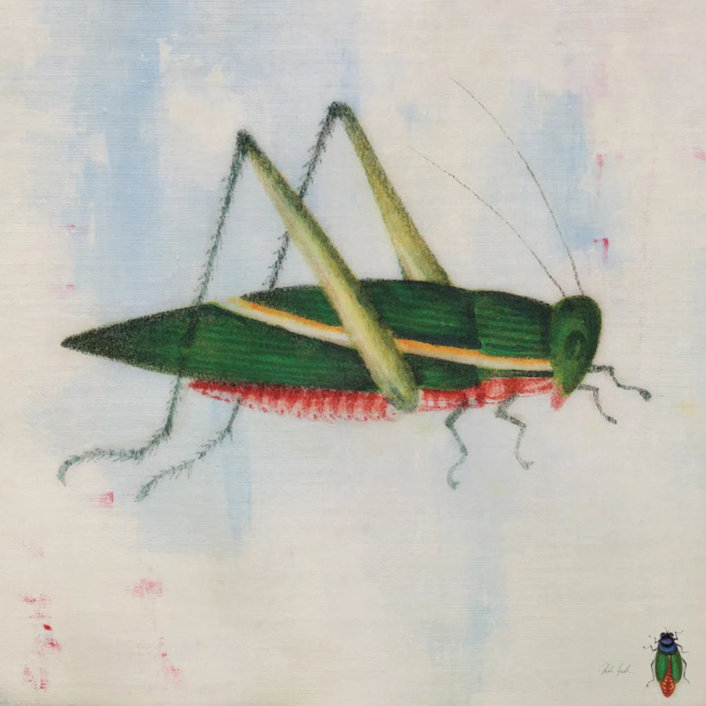 Green Grasshopper by Deborah Revell. SKU 91138a. Archival Giclee Fine art print for wall decor.