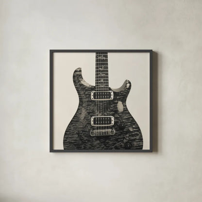 Guitar I by Deborah Revell. Shown in a sleek black glass frame for a contemporary gallery look. Available as an archival giclee rolled canvas, fine art paper, or poster print. SKU 91248a.