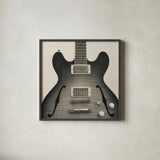 Guitar III by Deborah Revell. Shown in a sleek black glass frame for a contemporary gallery look. Available as an archival giclee rolled canvas, fine art paper, or poster print. SKU 91250a.