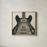 Guitar III by Deborah Revell. Shown in a natural wood glass frame for a timeless modern aesthetic. Available as an archival giclee rolled canvas, fine art paper, or poster print. SKU 91250a.