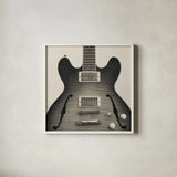 Guitar III by Deborah Revell. Shown in a crisp white glass frame for a clean and minimalist style. Available as an archival giclee rolled canvas, fine art paper, or poster print. SKU 91250a.