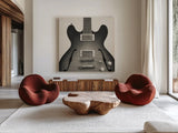 Guitar III by Deborah Revell. Shown as extra-large giant wall art in a modern living room. Available as an archival giclee rolled canvas, fine art paper, or poster print. SKU 91250a.