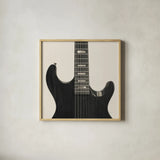 Guitar IV by Deborah Revell. Shown in a natural wood glass frame for a timeless modern aesthetic. Available as an archival giclee rolled canvas, fine art paper, or poster print. SKU 91251a.