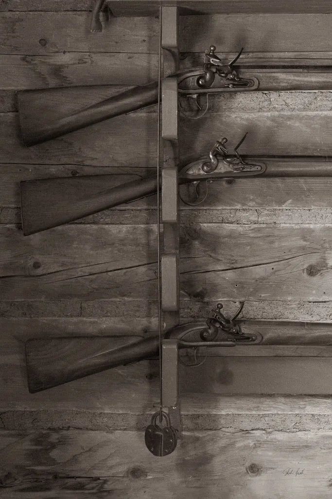 Gun Rack by Deborah Revell. SKU 96605h. Archival Giclee Fine art print for wall decor.