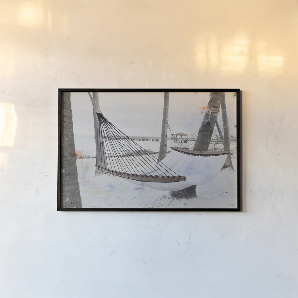 Hammock by Deborah Revell. shown as a paper print in a black flame. Available as a archival giclee rolled canvas, fine art paper, or poster print. SKU 102081i.