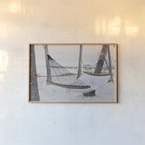 Hammock by Deborah Revell. shown as a paper print in a natural frame. Available as a archival giclee rolled canvas, fine art paper, or poster print. SKU 102081i.