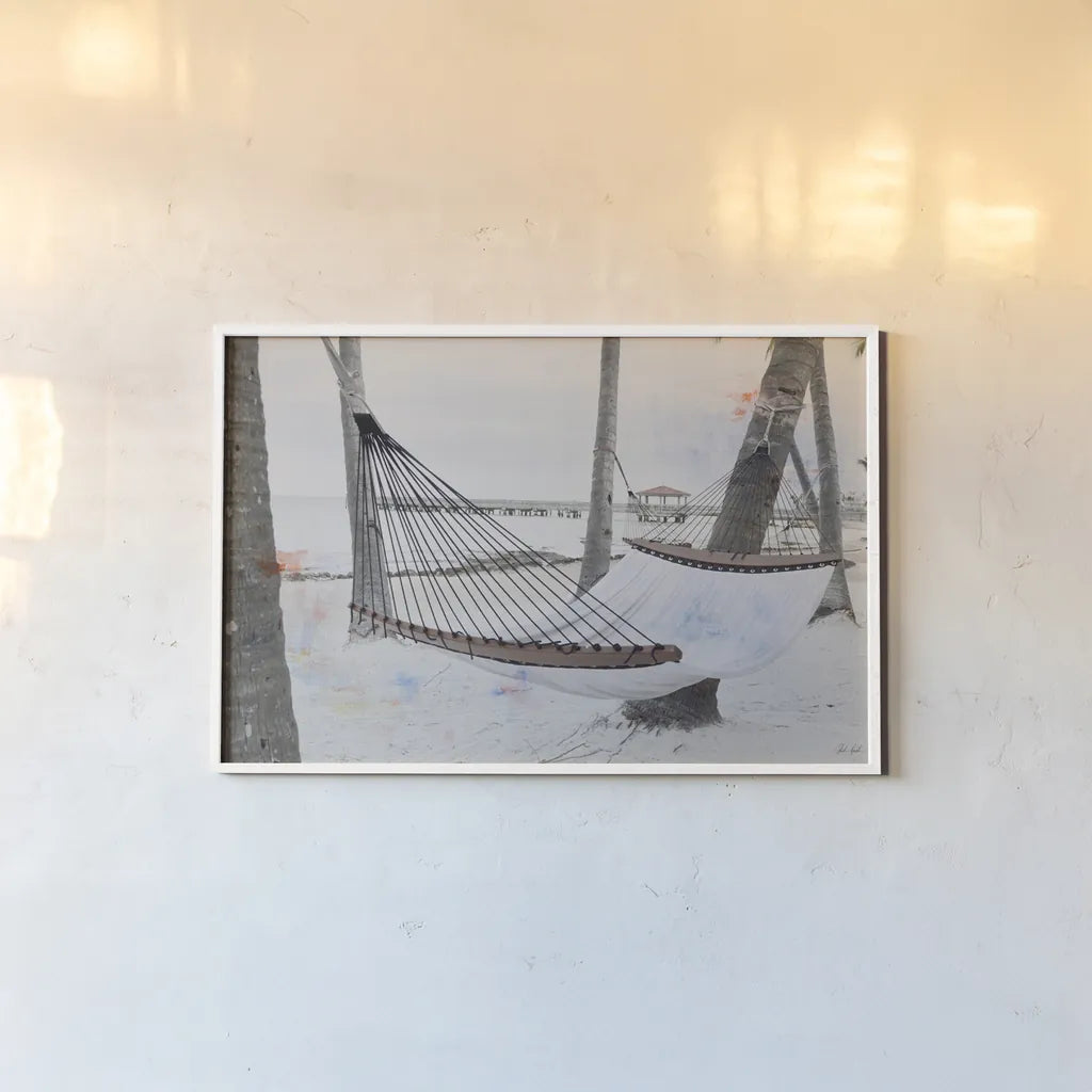 Hammock by Deborah Revell. shown as a paper print in a white frame. Available as a archival giclee rolled canvas, fine art paper, or poster print. SKU 102081i.