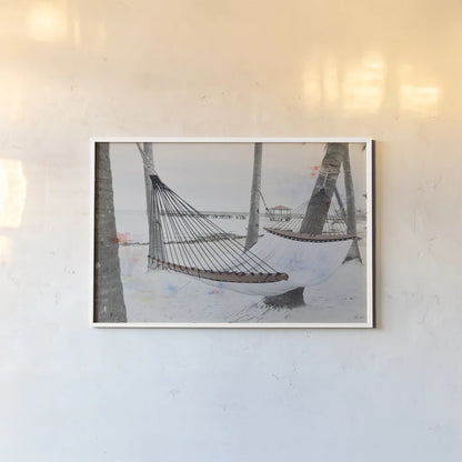 Hammock by Deborah Revell. shown as a paper print in a white frame. Available as a archival giclee rolled canvas, fine art paper, or poster print. SKU 102081i.