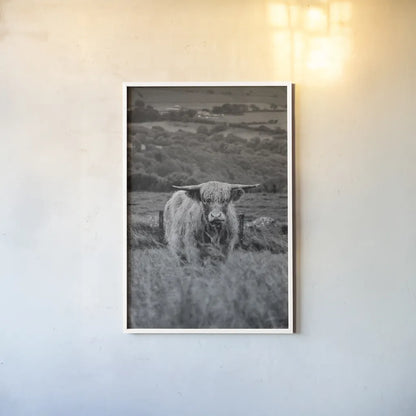 Happy Highland Landscape by Deborah Revell. shown as a paper print in a white frame. Available as a archival giclee rolled canvas, fine art paper, or poster print. SKU 95761h.