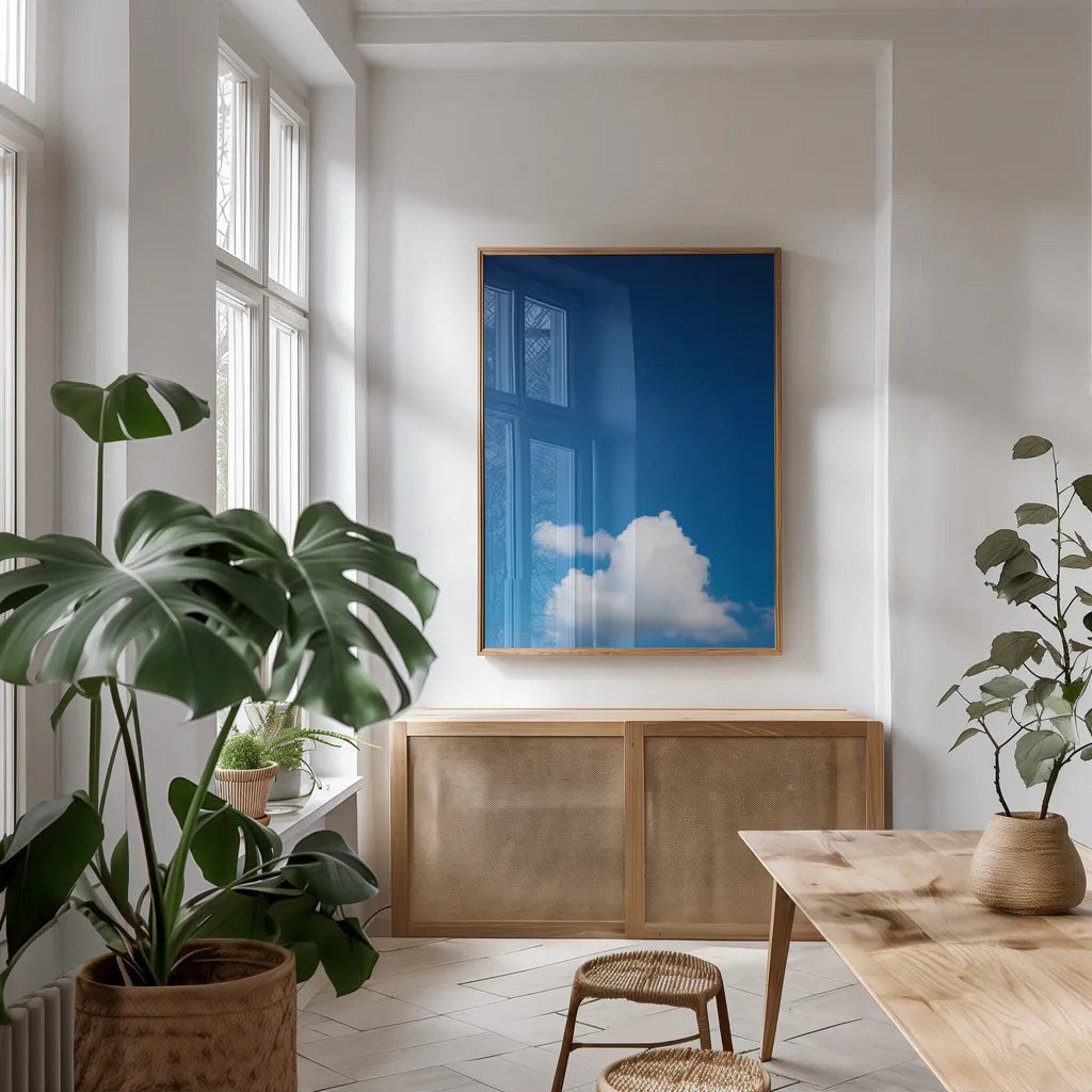 Heart Cloud by Deborah Revell. shown as a print in a natural wood frame in a dining room. Available as a archival giclee rolled canvas, fine art paper, or poster print. SKU 93399h.