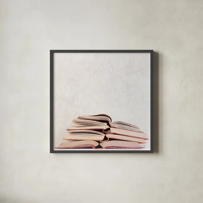 Heaven in Books by Deborah Revell. Shown in a sleek black glass frame for a contemporary gallery look. Available as an archival giclee rolled canvas, fine art paper, or poster print. SKU 96926a.