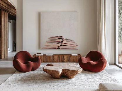 Heaven in Books by Deborah Revell. Shown as extra-large giant wall art in a modern living room. Available as an archival giclee rolled canvas, fine art paper, or poster print. SKU 96926a.