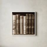 History Books II by Deborah Revell. Shown in a crisp white glass frame for a clean and minimalist style. Available as an archival giclee rolled canvas, fine art paper, or poster print. SKU 96917a.