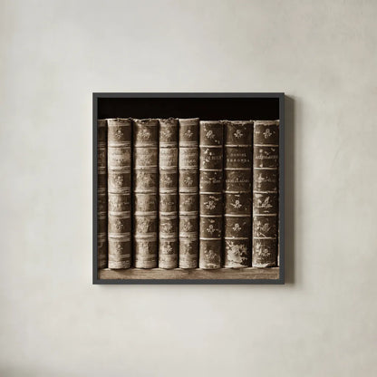 History Books III by Deborah Revell. Shown in a sleek black glass frame for a contemporary gallery look. Available as an archival giclee rolled canvas, fine art paper, or poster print. SKU 96918a.