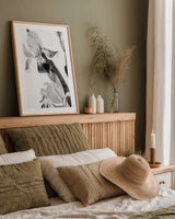 Illustrated Iris II by Deborah Revell. shown as a paper print in a natural frame. Available as a archival giclee rolled canvas, fine art paper, or poster print. SKU 98139h.