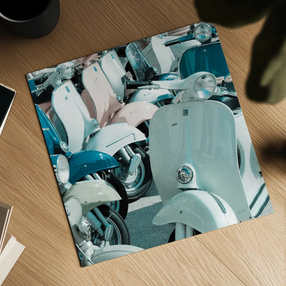 Italian Scooter II by Deborah Revell. Shown as a detailed flat fine art print, highlighting archival giclee quality. Available as an archival giclee rolled canvas, fine art paper, or poster print. SKU 91133a.