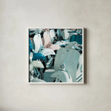 Italian Scooter II by Deborah Revell. Shown in a crisp white glass frame for a clean and minimalist style. Available as an archival giclee rolled canvas, fine art paper, or poster print. SKU 91133a.