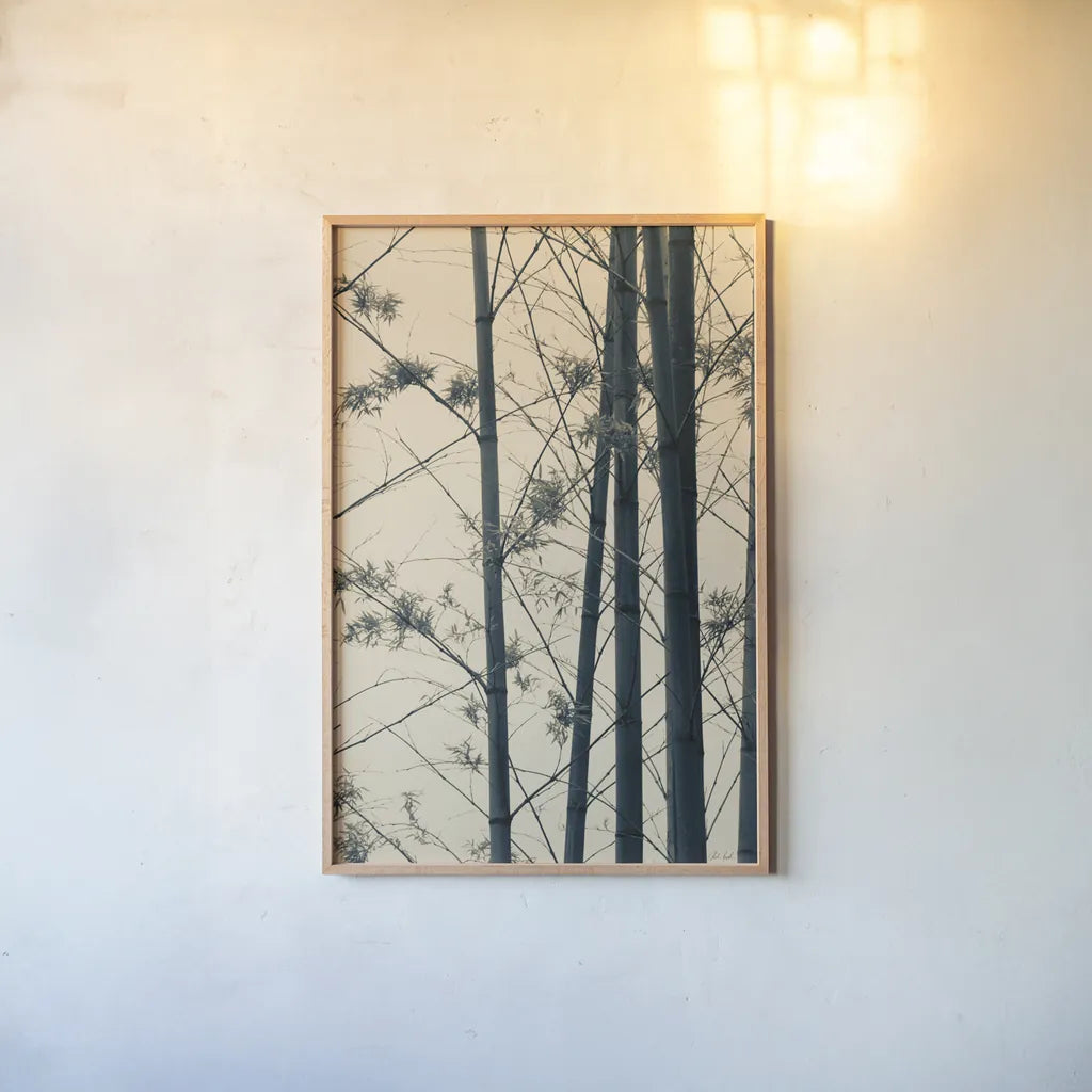 Japanese Bamboo I by Deborah Revell. shown as a paper print in a natural frame. Available as a archival giclee rolled canvas, fine art paper, or poster print. SKU 100074h.