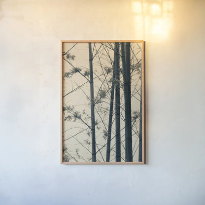 Japanese Bamboo I by Deborah Revell. shown as a paper print in a natural frame. Available as a archival giclee rolled canvas, fine art paper, or poster print. SKU 100074h.