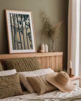 Japanese Bamboo II by Deborah Revell. shown as a paper print in a natural frame. Available as a archival giclee rolled canvas, fine art paper, or poster print. SKU 100075h.