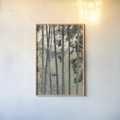 Japanese Bamboo II by Deborah Revell. shown as a paper print in a natural frame. Available as a archival giclee rolled canvas, fine art paper, or poster print. SKU 100075h.