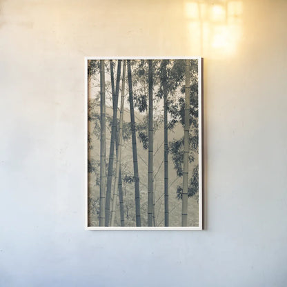 Japanese Bamboo II by Deborah Revell. shown as a paper print in a white frame. Available as a archival giclee rolled canvas, fine art paper, or poster print. SKU 100075h.