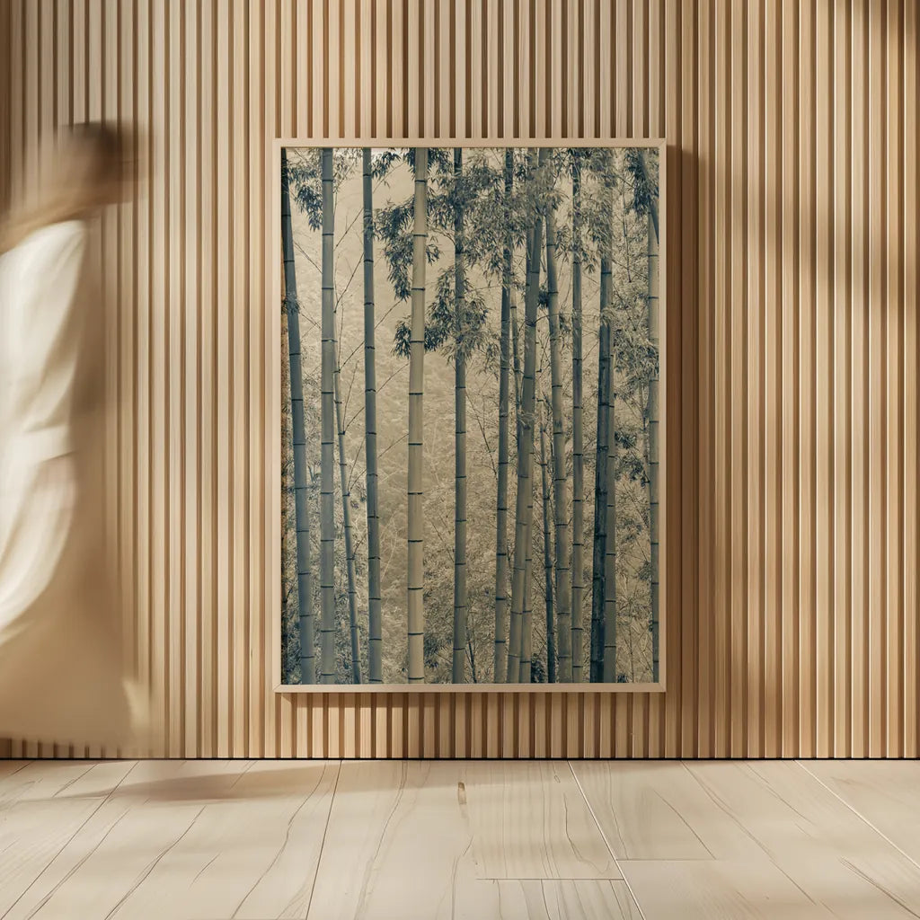 Japanese Bamboo III by Deborah Revell. shown as over sized large wall art. Available as an archival giclee rolled canvas, fine art paper, or poster print. SKU 100076h.