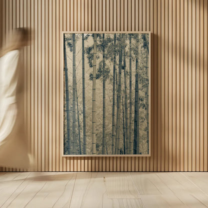 Japanese Bamboo III by Deborah Revell. shown as over sized large wall art. Available as an archival giclee rolled canvas, fine art paper, or poster print. SKU 100076h.