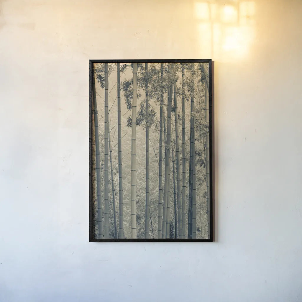 Japanese Bamboo III by Deborah Revell. shown as a paper print in a black flame. Available as a archival giclee rolled canvas, fine art paper, or poster print. SKU 100076h.