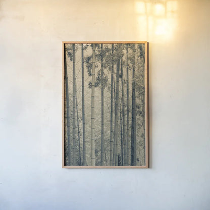 Japanese Bamboo III by Deborah Revell. shown as a paper print in a natural frame. Available as a archival giclee rolled canvas, fine art paper, or poster print. SKU 100076h.