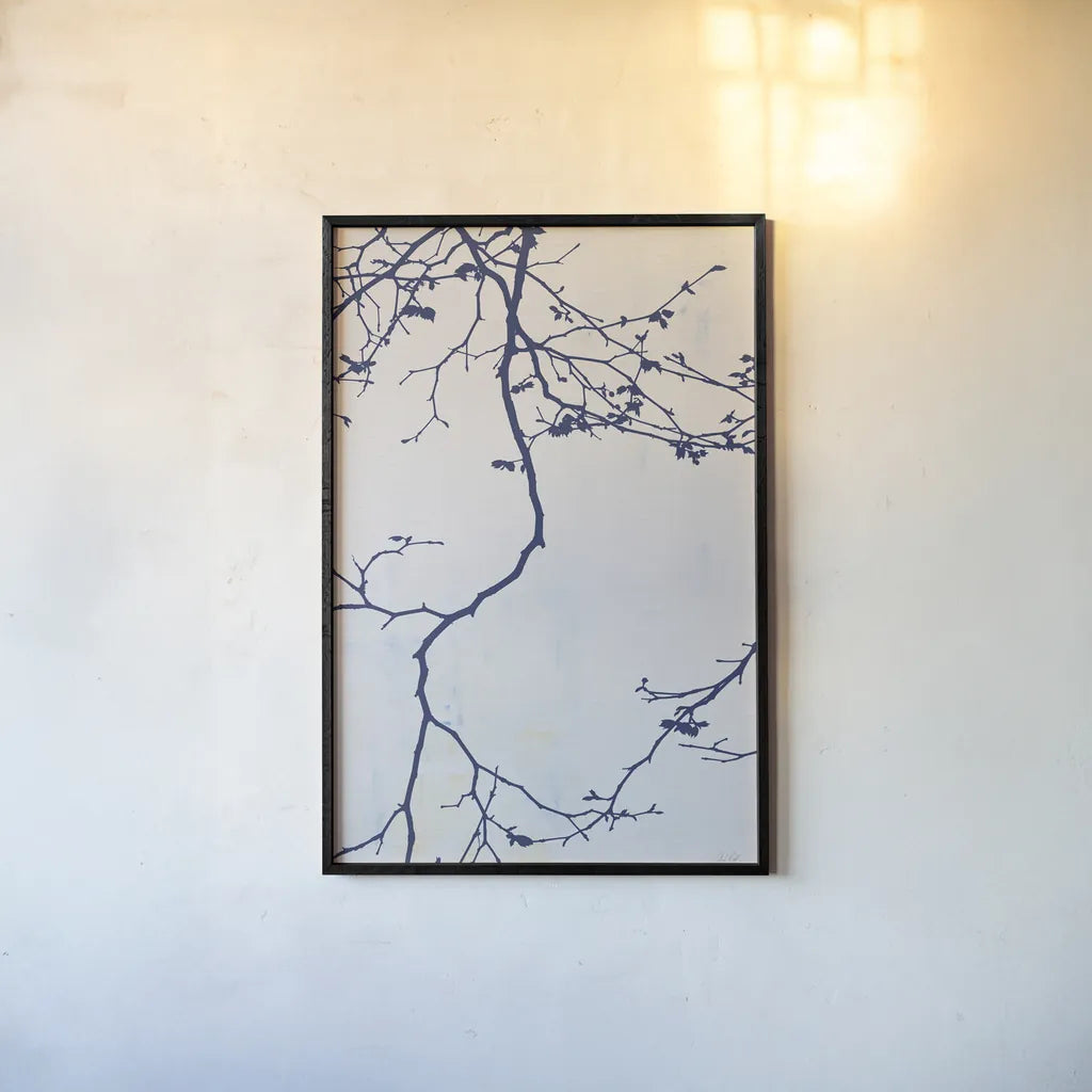 Japanese Branch by Deborah Revell. shown as a paper print in a black flame. Available as a archival giclee rolled canvas, fine art paper, or poster print. SKU 90979h.