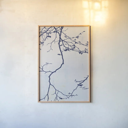 Japanese Branch by Deborah Revell. shown as a paper print in a natural frame. Available as a archival giclee rolled canvas, fine art paper, or poster print. SKU 90979h.