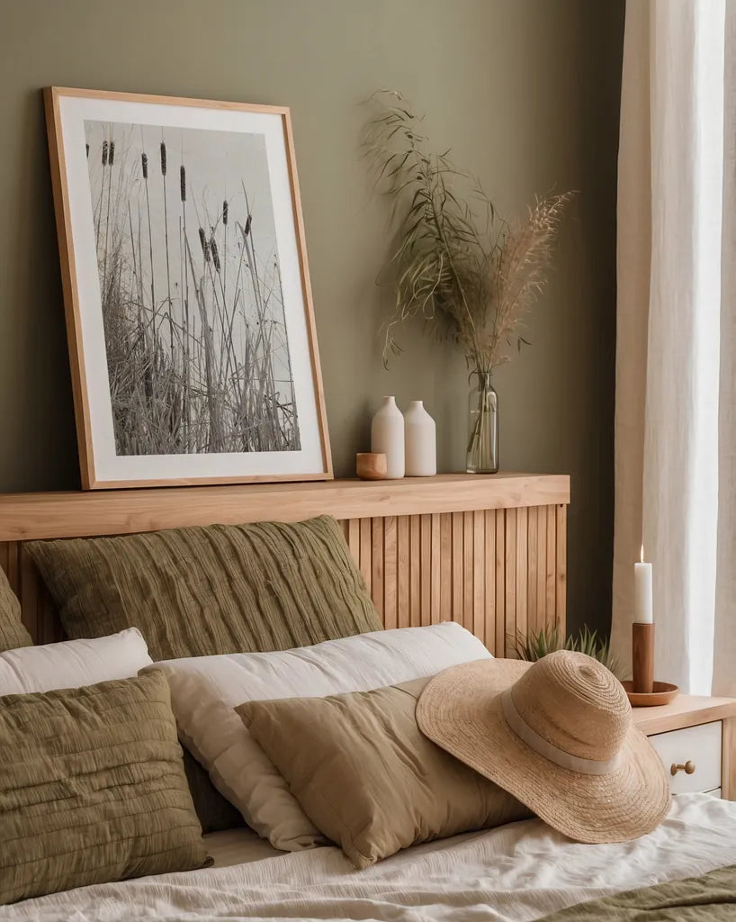 Kates Rushes I by Deborah Revell. shown as a paper print in a natural frame. Available as a archival giclee rolled canvas, fine art paper, or poster print. SKU 100048h.