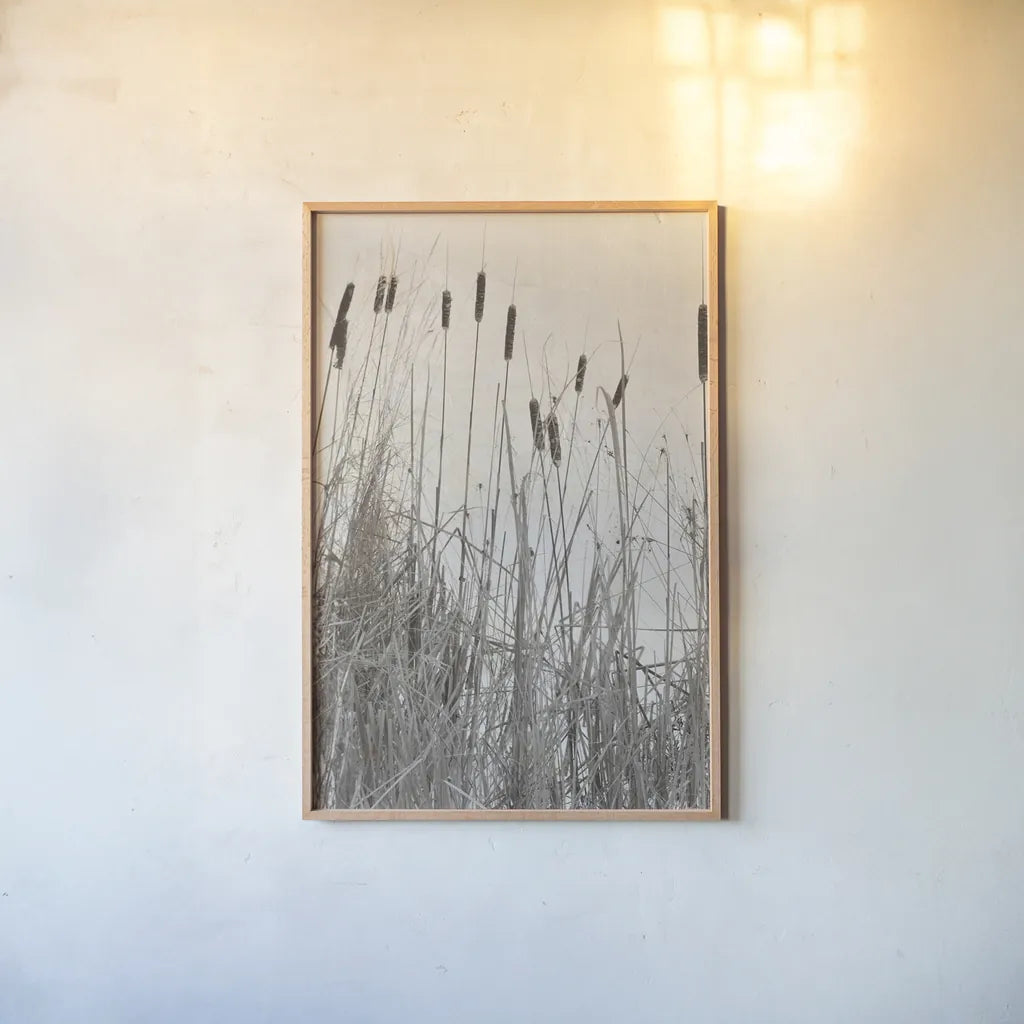 Kates Rushes I by Deborah Revell. shown as a paper print in a natural frame. Available as a archival giclee rolled canvas, fine art paper, or poster print. SKU 100048h.