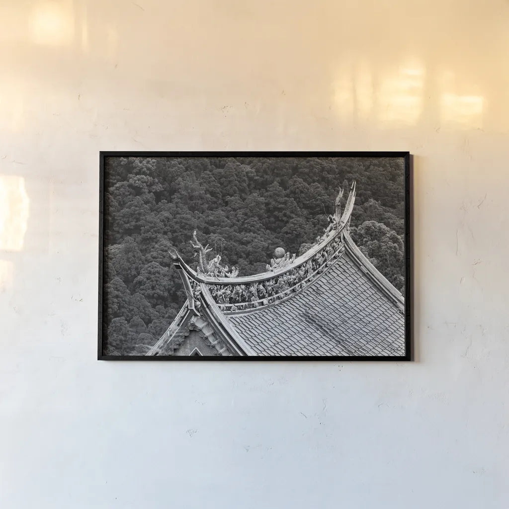 Kawara Roof I by Deborah Revell. shown as a paper print in a black flame. Available as a archival giclee rolled canvas, fine art paper, or poster print. SKU 100063i.