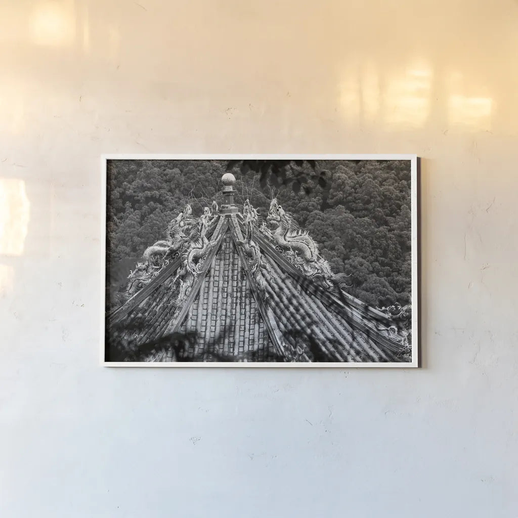 Kawara Roof II by Deborah Revell. shown as a paper print in a white frame. Available as a archival giclee rolled canvas, fine art paper, or poster print. SKU 100064i.