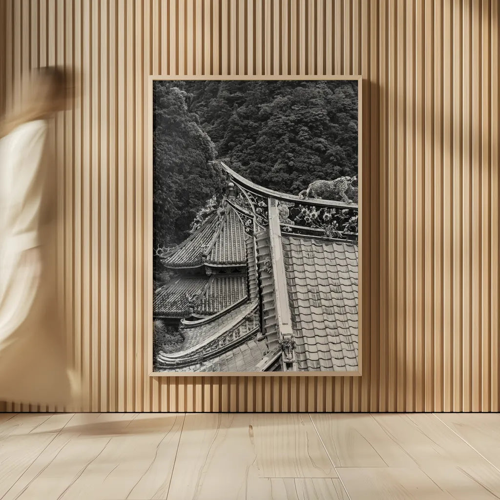 Kawara Roof III by Deborah Revell. shown as over sized large wall art. Available as an archival giclee rolled canvas, fine art paper, or poster print. SKU 100065h.