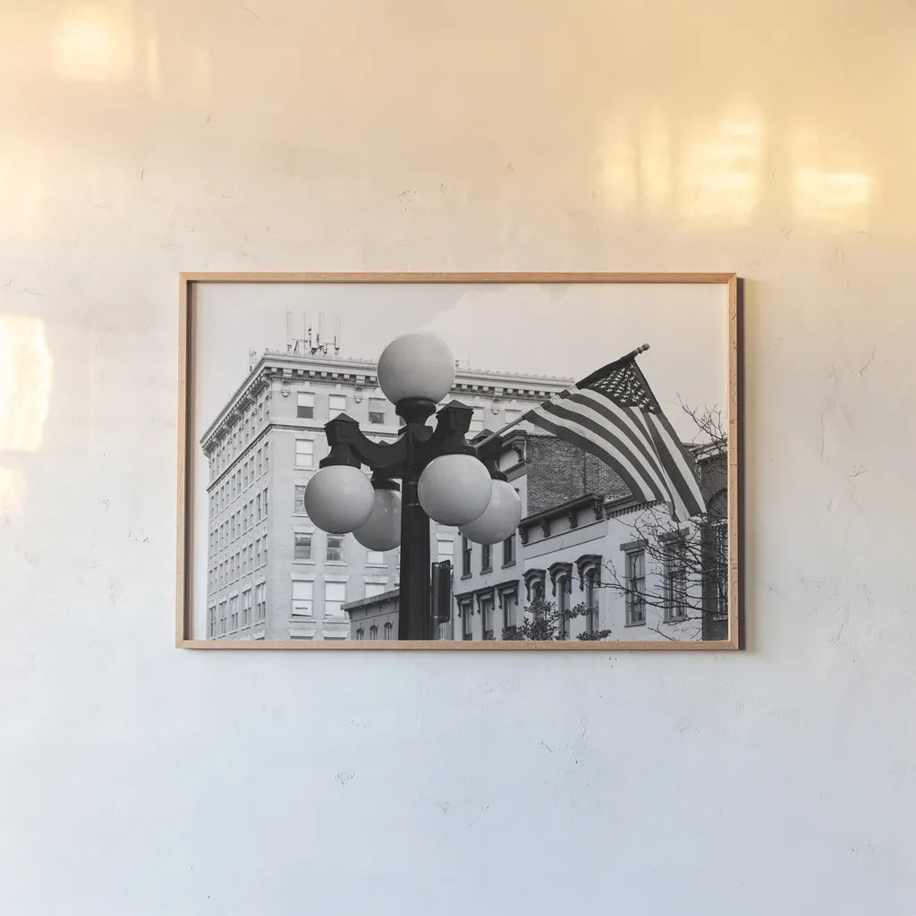 Kentucky Flag by Deborah Revell. shown as a paper print in a natural frame. Available as a archival giclee rolled canvas, fine art paper, or poster print. SKU 94191i.