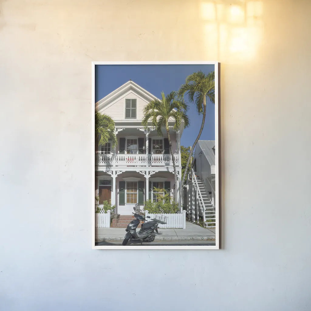 Key West by Deborah Revell. shown as a paper print in a white frame. Available as a archival giclee rolled canvas, fine art paper, or poster print. SKU 94192h.