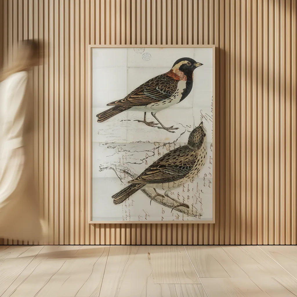 Lapland Bunting by Deborah Revell. shown as over sized large wall art. Available as an archival giclee rolled canvas, fine art paper, or poster print. SKU 101634h.