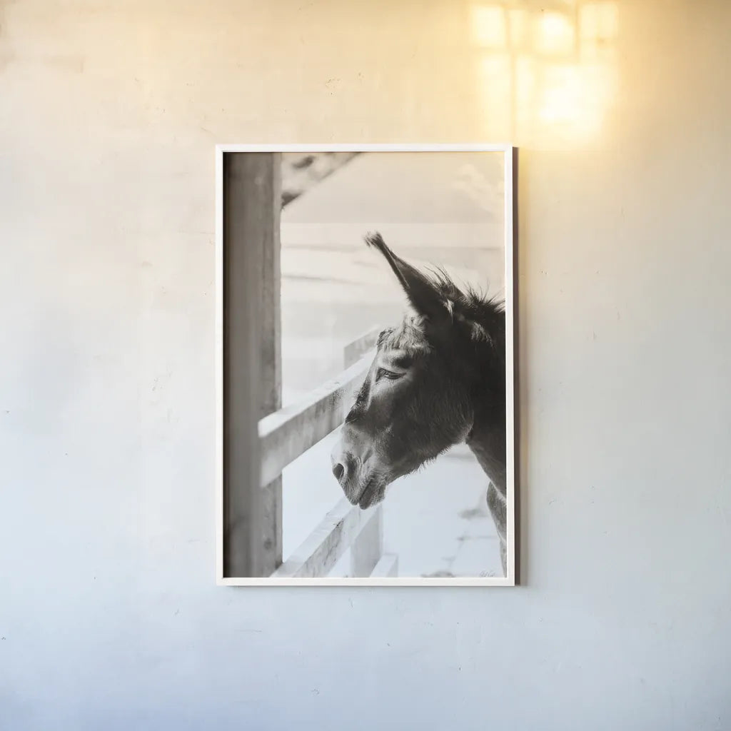 Little Donkey I by Deborah Revell. shown as a paper print in a white frame. Available as a archival giclee rolled canvas, fine art paper, or poster print. SKU 100657h.