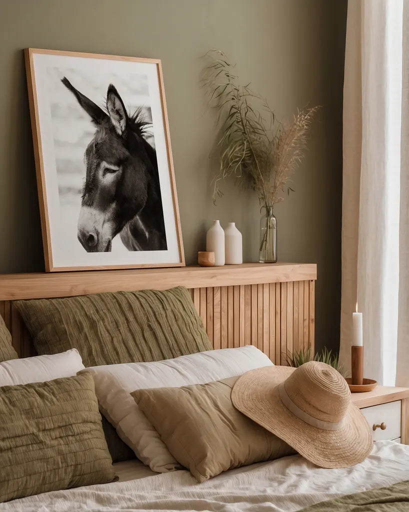Little Donkey VII by Deborah Revell. shown as a paper print in a natural frame. Available as a archival giclee rolled canvas, fine art paper, or poster print. SKU 100663h.