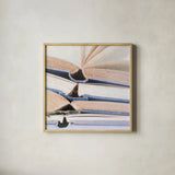 Livres Bleu by Deborah Revell. Shown in a natural wood glass frame for a timeless modern aesthetic. Available as an archival giclee rolled canvas, fine art paper, or poster print. SKU 96919a.